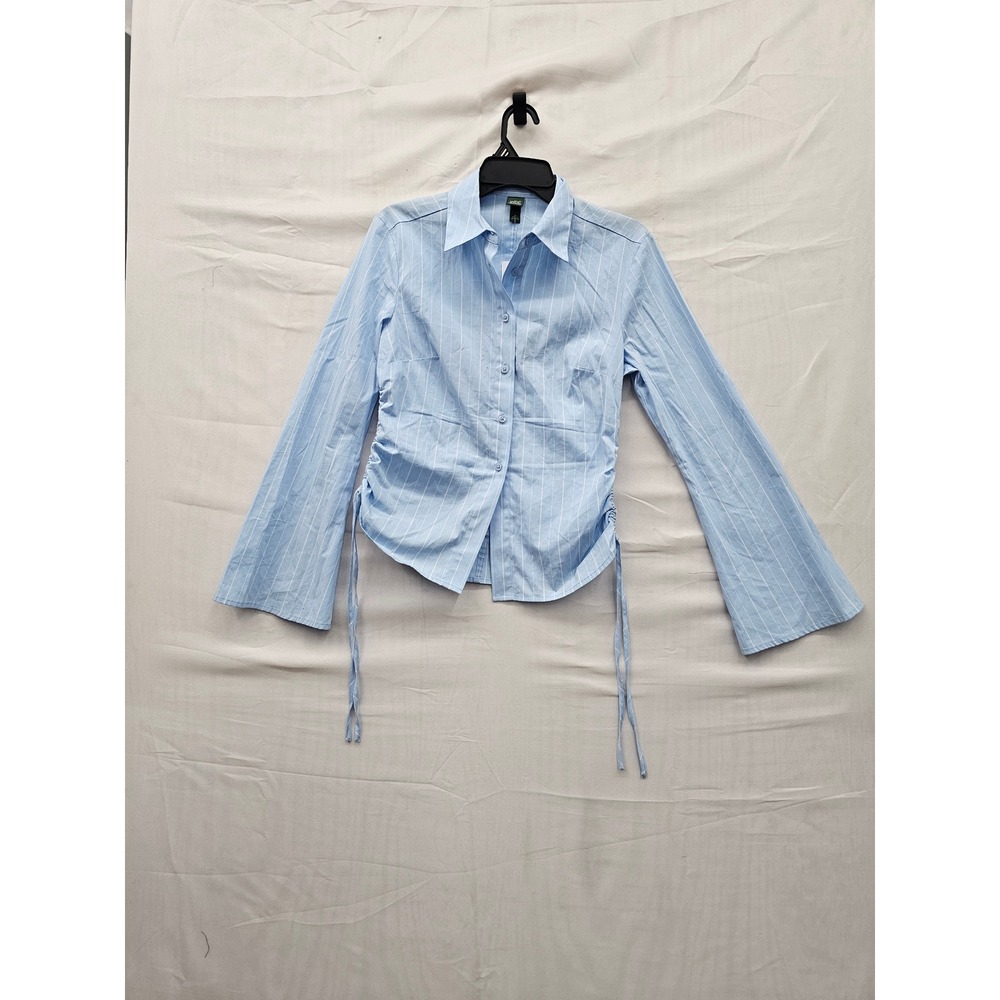 Wild Fable Womens Ruched Side Button Down Blue Cotton Blend Casual Size XS